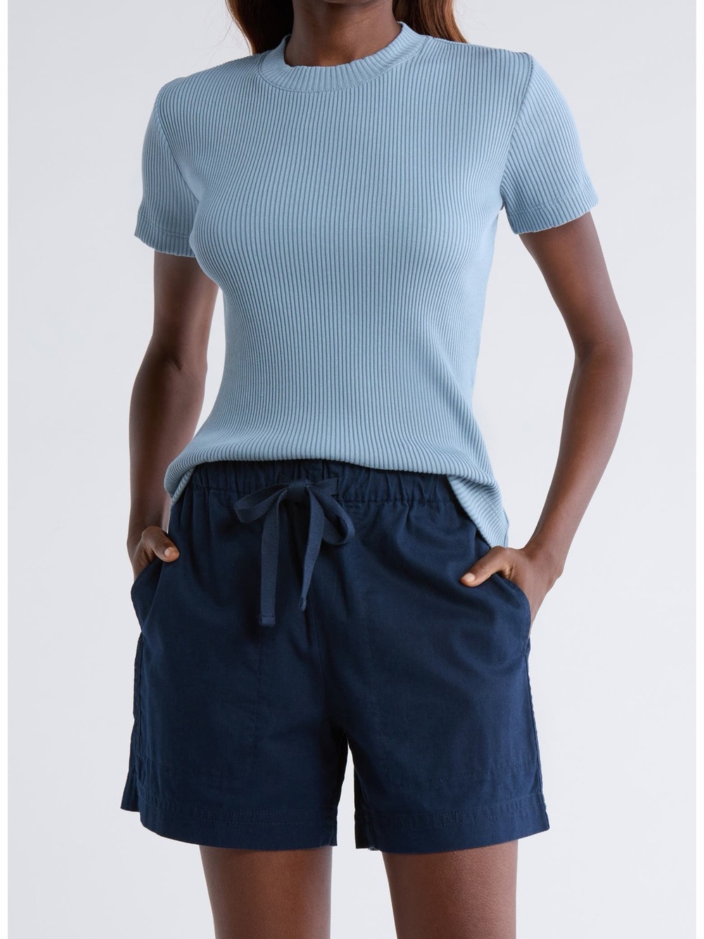 Vince Fitted Rib Tee Shirt Blue XL